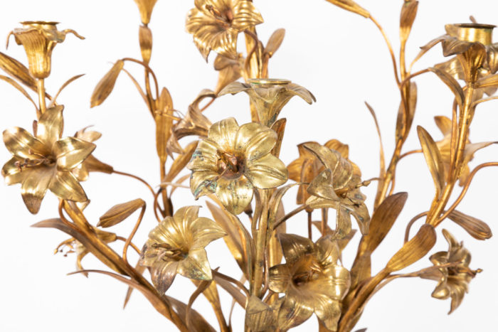 candelabre fleurs bronze laiton doré