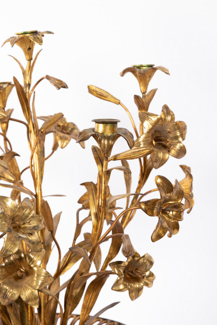 candelabre fleurs bronze laiton doré detail