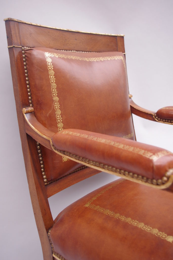 mahogany leather Empire armchair