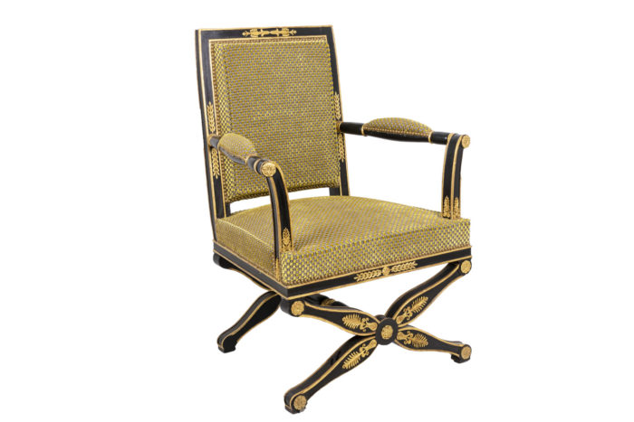 empire style armchair black and gilt lacquered