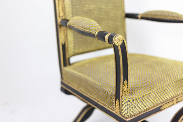 empire style armchair black and gilt lacquered arm