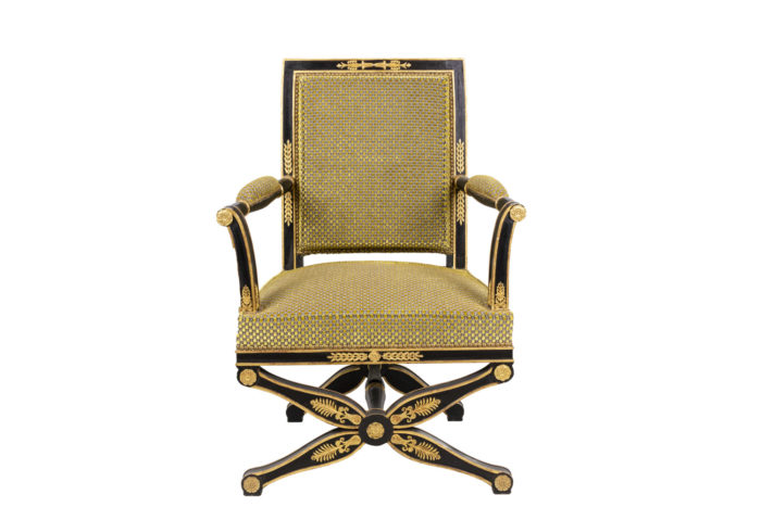 empire style armchair black and gilt lacquered face