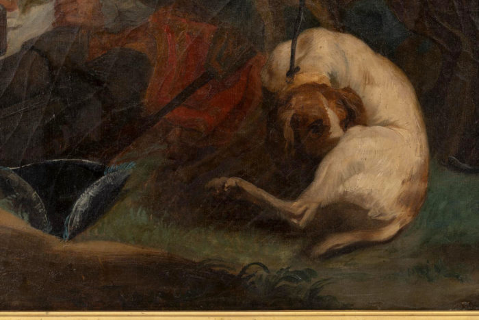 painting van loo halte de chasse french school dogs