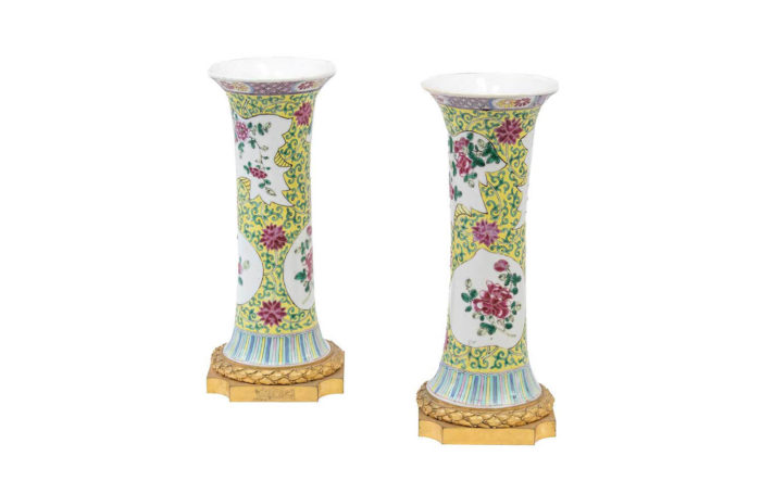 gu-form vases pink family porcelain yellow background