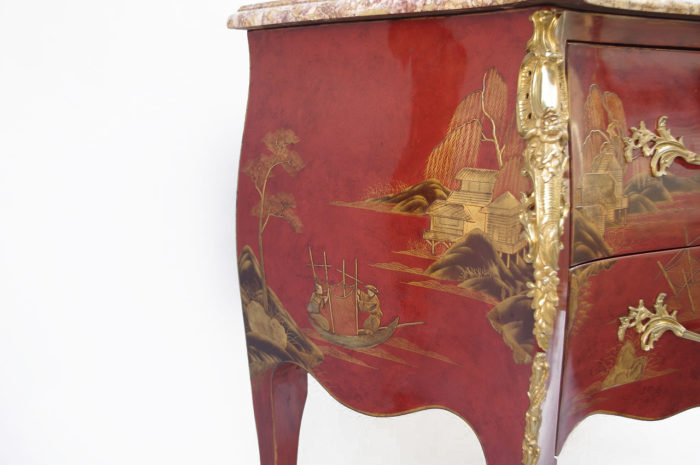 commode sauteuse louisxv laque rouge chinoisant