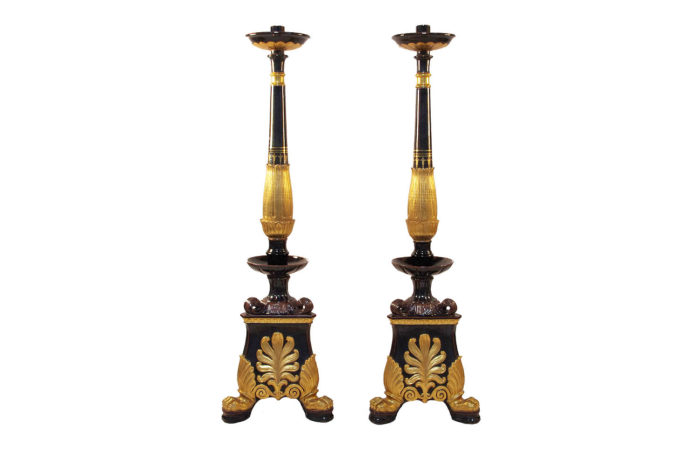 paire candelabres faience restauration or
