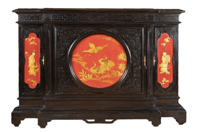 chinese style cabinet red black and gold lacquer