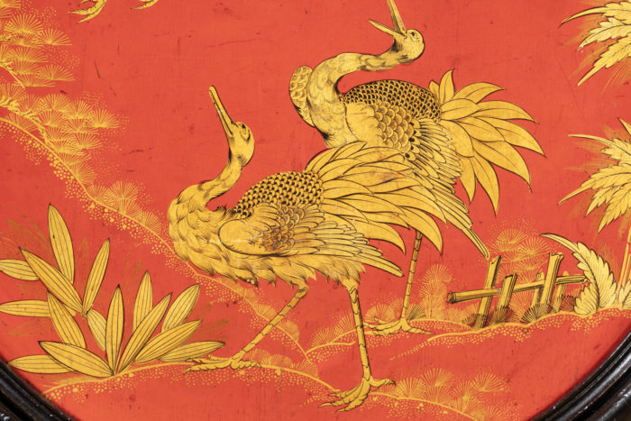 red lacquer gilt highlights cranes