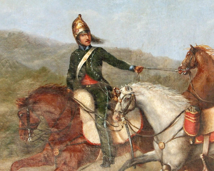 peinture militaire officier cheval