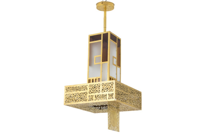 oriental style chandelier gilt brass glass prcpl
