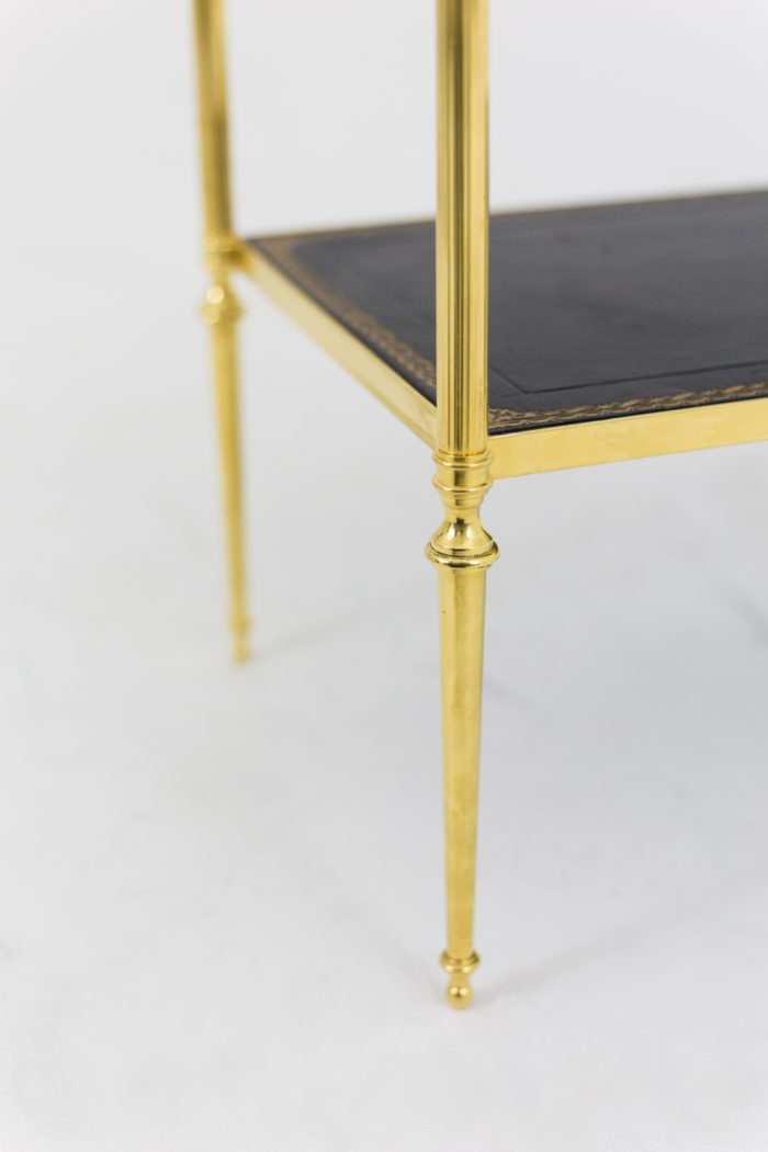 end tables gilt brass black leather tapered leg