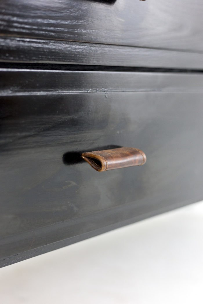 sideboard black lacquered elm leather handles