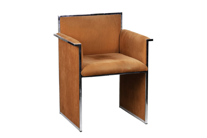 armchair chromed metal orange suede