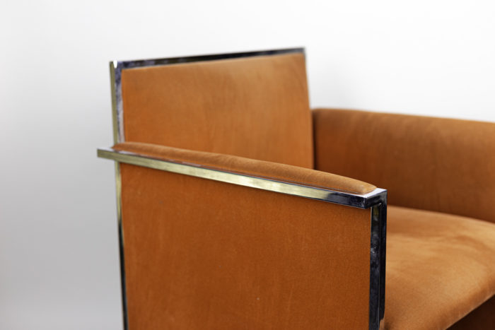 armchair chromed metal orange suede arm