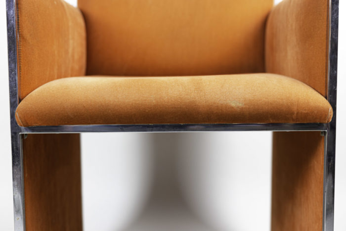 armchair chromed metal orange suede seat