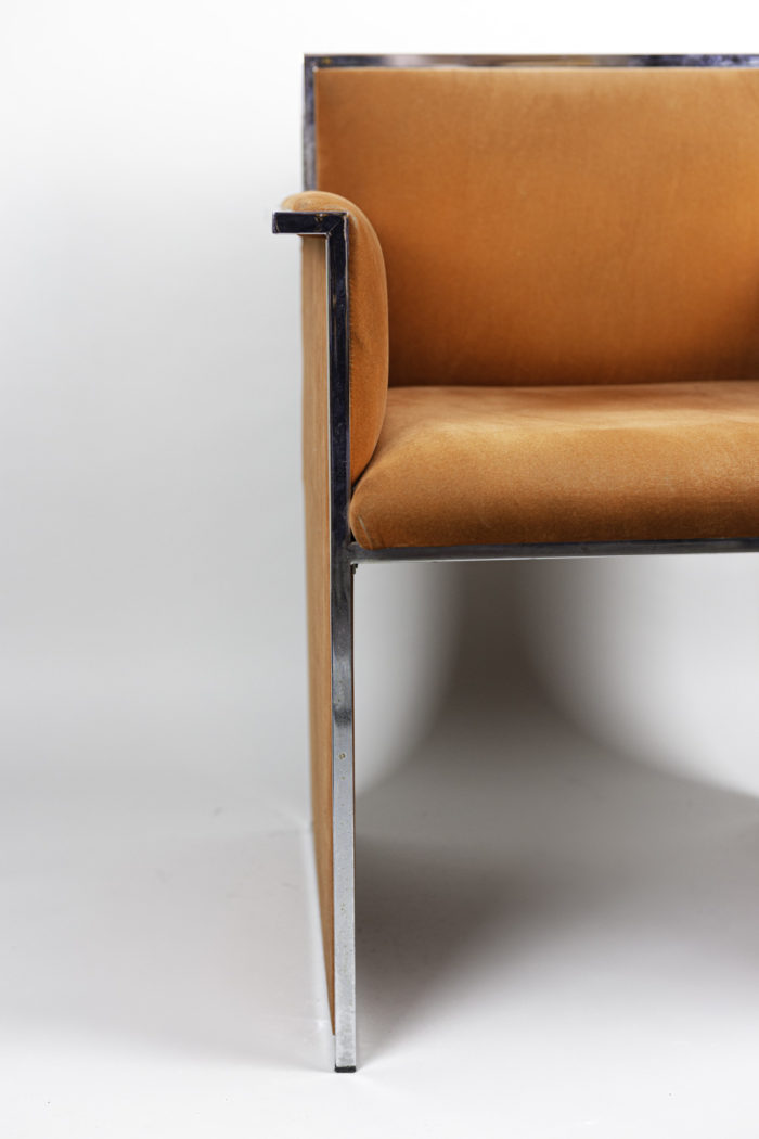 armchair chromed metal orange suede leg