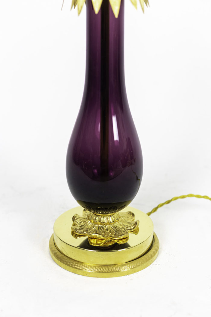 lampe verre aubergine laiton doré balustre (2)