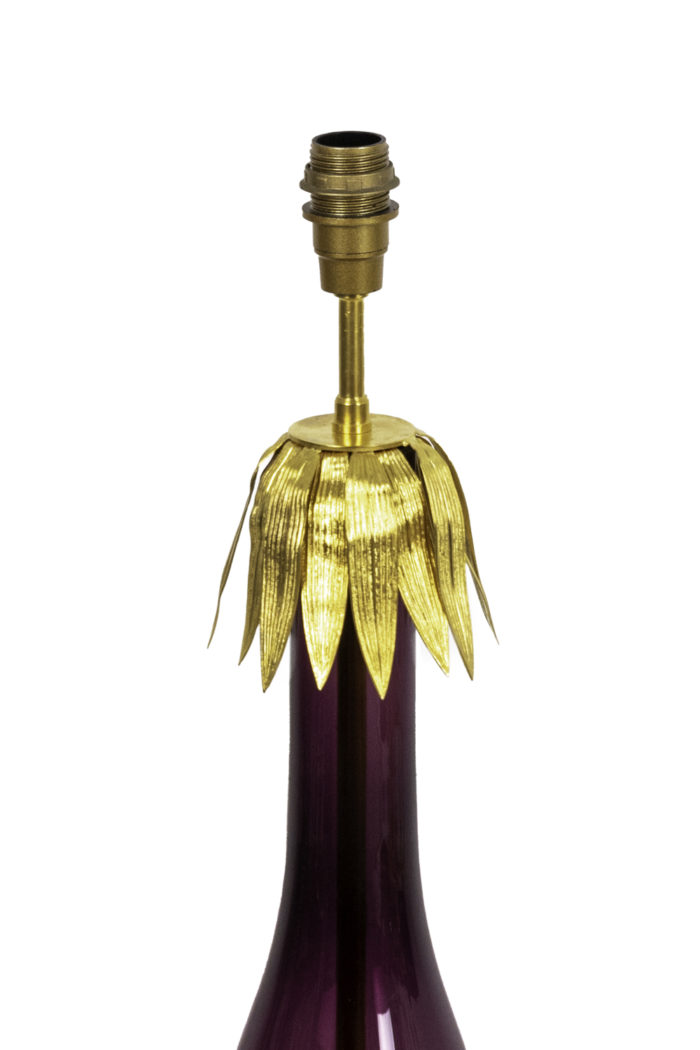 lamp eggplant glass gilt brass leaves