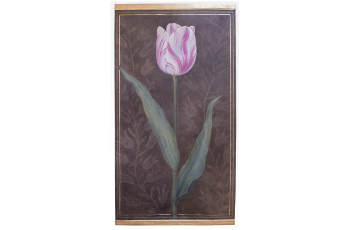 toile tulipe rose fond brun
