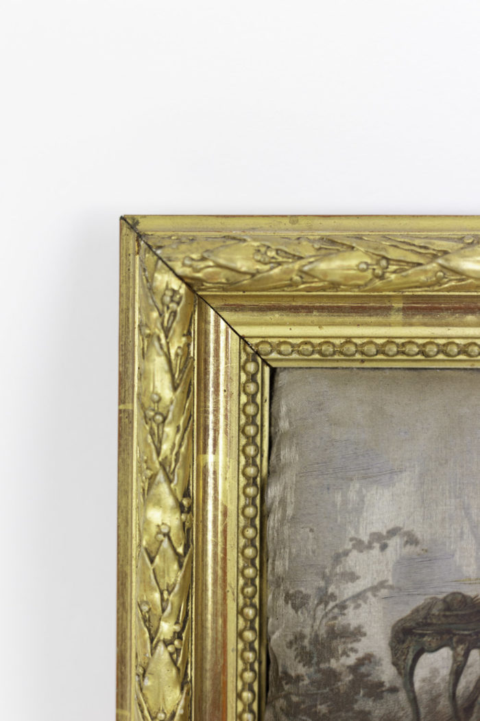 peinture sur soie scène galante cadre bois doré