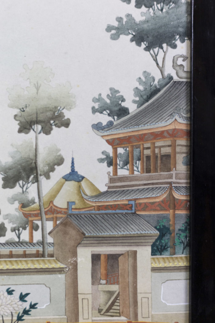 watercolor young woman chinese style palace