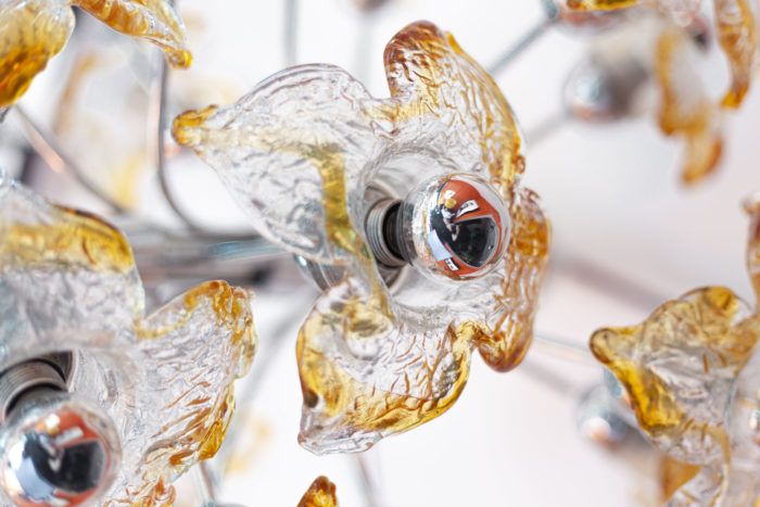 mazzega chandelier murano glass orange transparent detail
