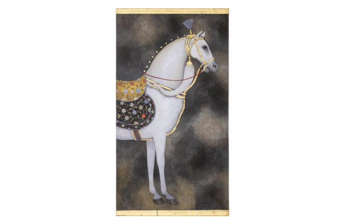 toile peinte cheval arabe blanc