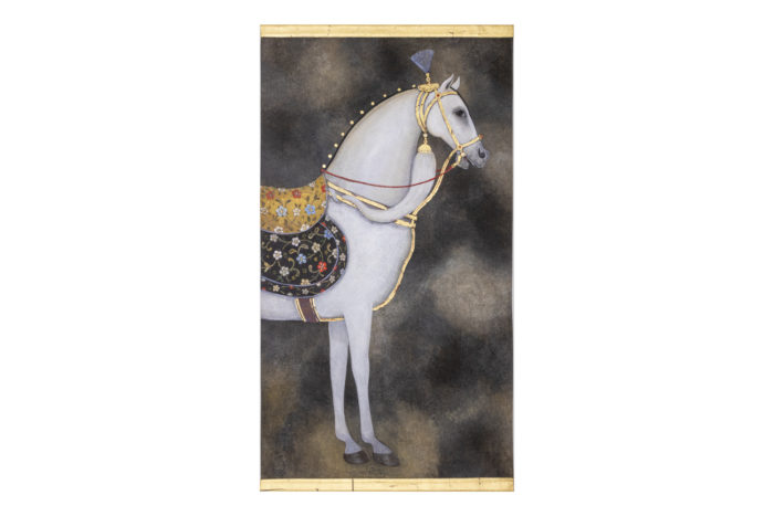 toile peinte cheval arabe blanc
