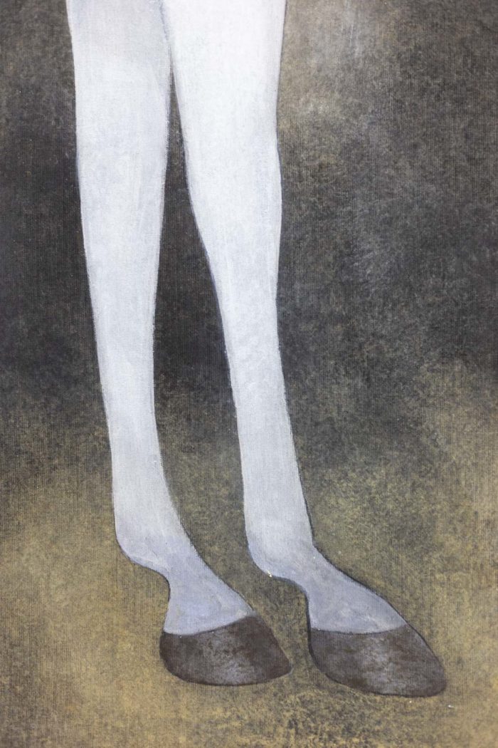 toile peinte cheval arabe blanc jambes