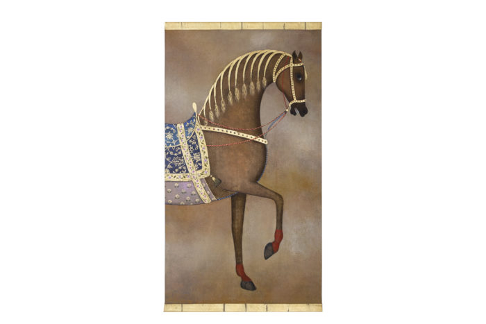 Toile peinte cheval arabe brun ensemble