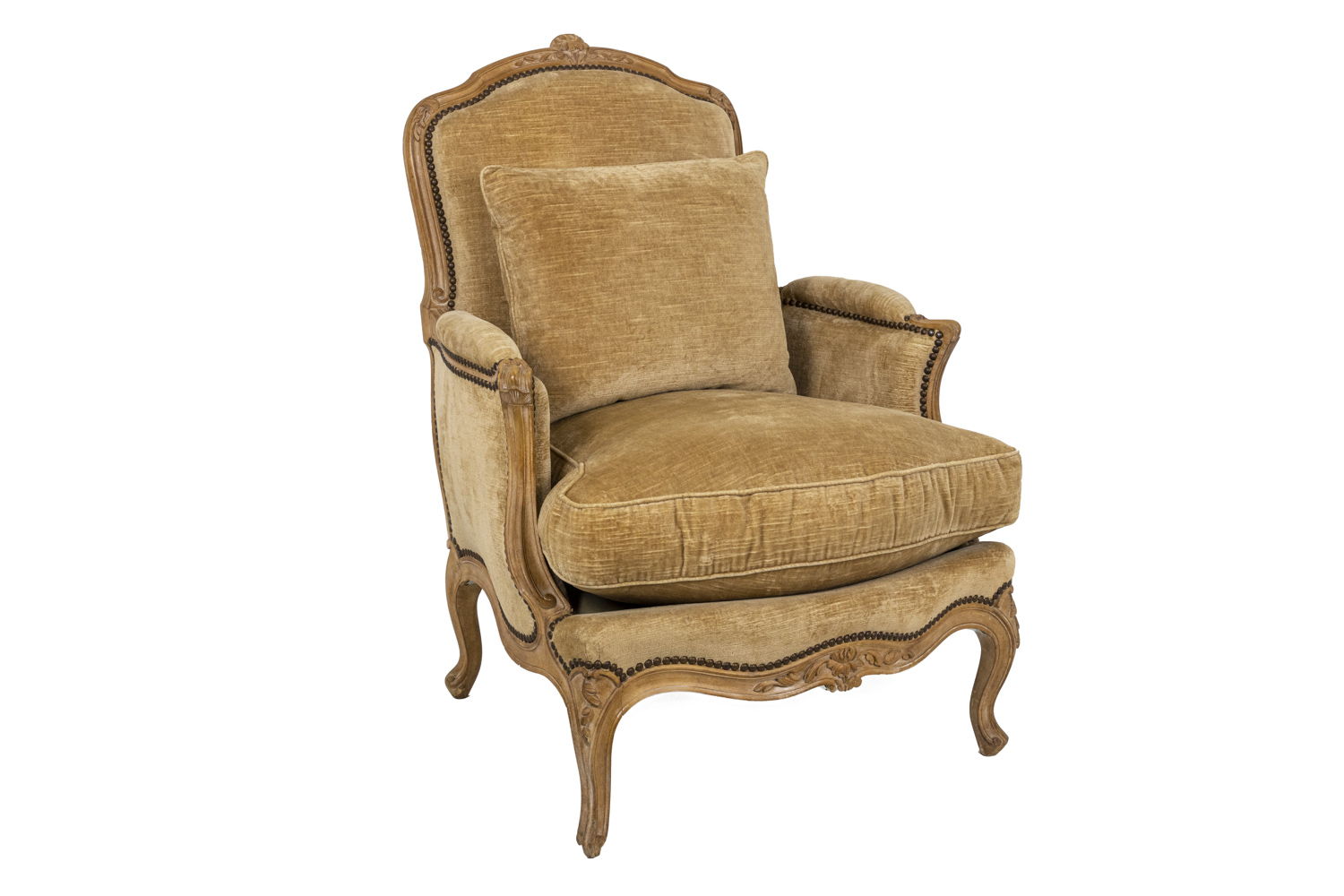 Louis XV Bergere Armchair in Bird and Floral Toile and French Grey -  Christophe Living