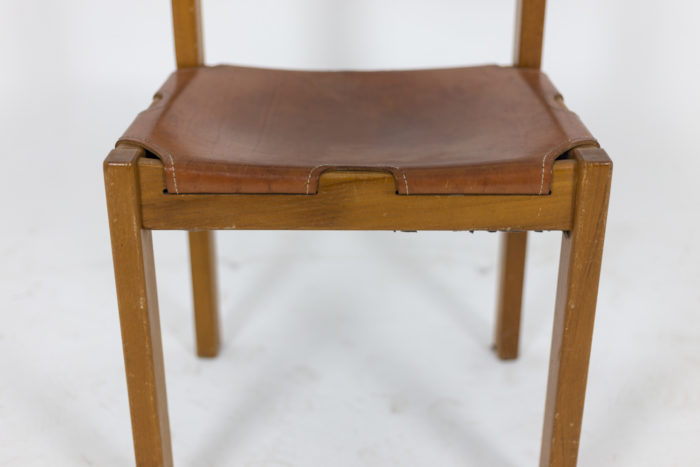 Maison Regain, Series of six chairs in elm and leather 4