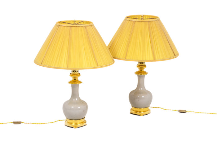 Pair of lamps in porcelain céladon - both