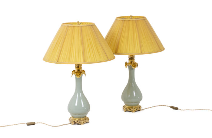 Pair of lamps in porcelain of céladon and bronze, circa 1880 - both