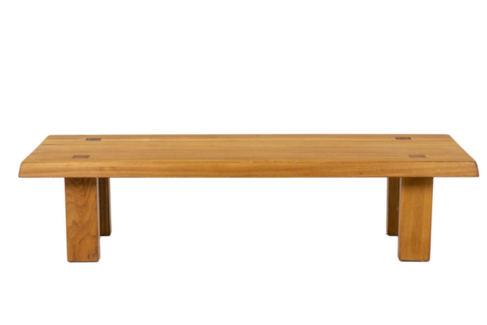 Peter Chapo, by.   Coffee table in blond natural elm, model T 08 A. Four mortises on the top.