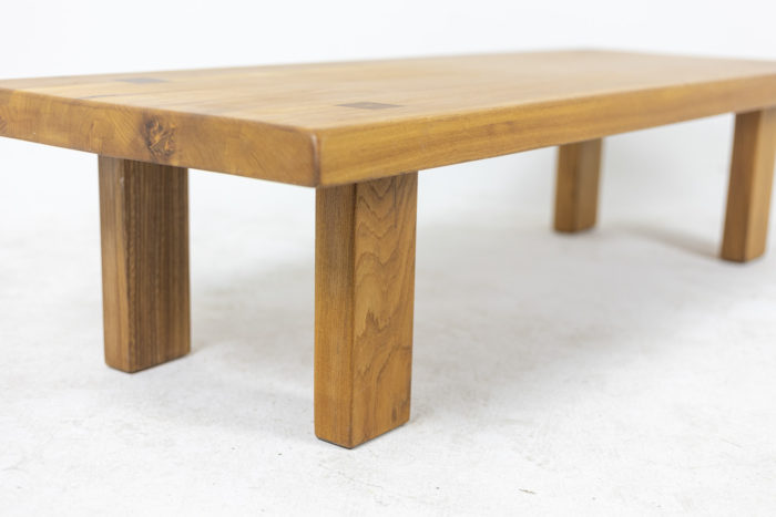 Peter Chapo, by.   Coffee table in blond natural elm, model T 08 A. Four mortises on the top - detail