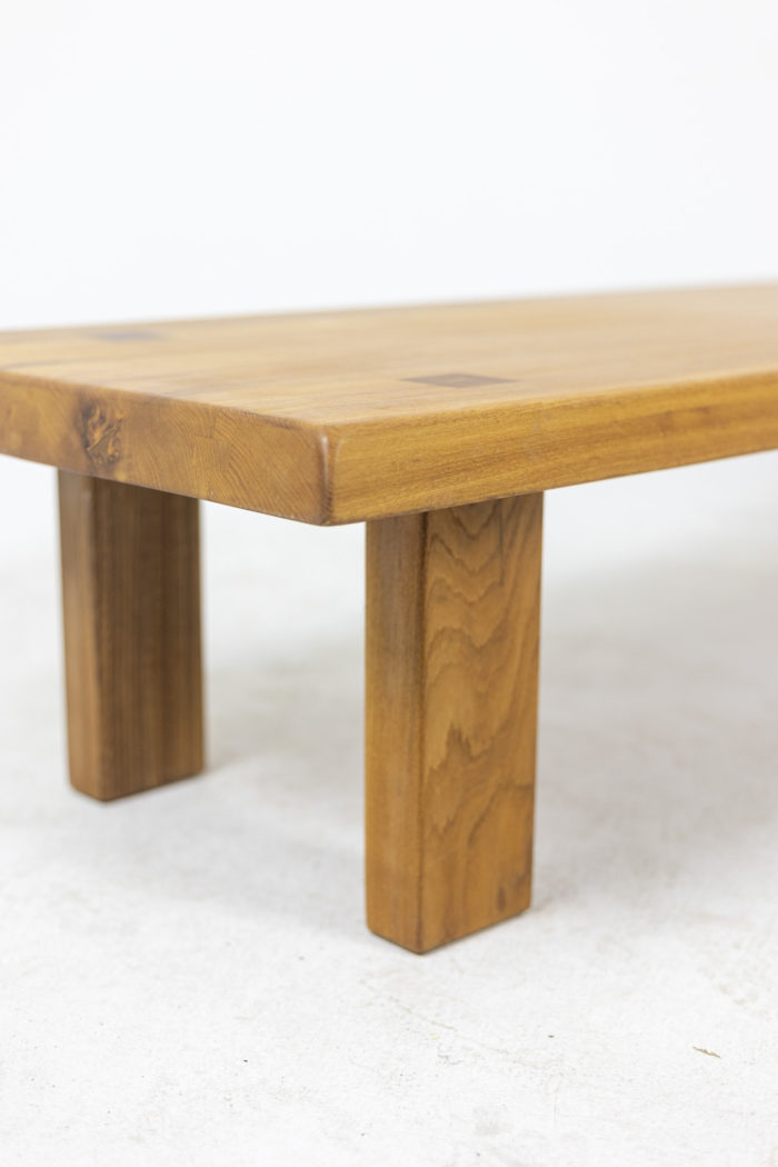 Peter Chapo, by.   Coffee table in blond natural elm, model T 08 A. Four mortises on the top. - detail base