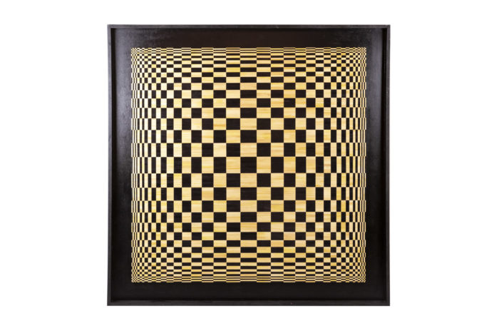 Kinetic straw marquetry panel, contemporary work - face