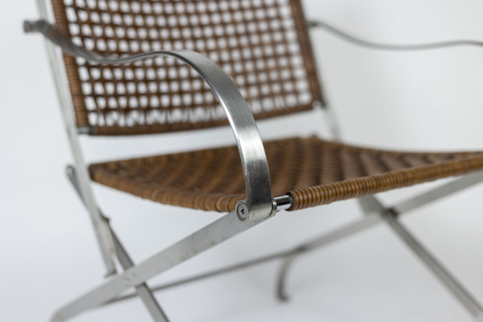 Paire de fauteuils en aluminium brossé et cuir - focus accotoirs
