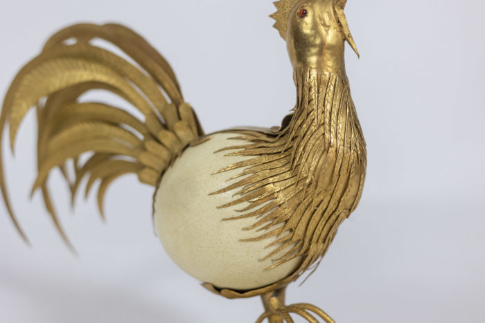 Rooster in ostrich egg and golden brass, 1970s - other detail