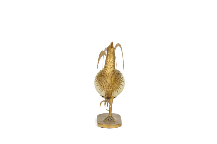 Rooster in ostrich egg and golden brass, 1970s - face
