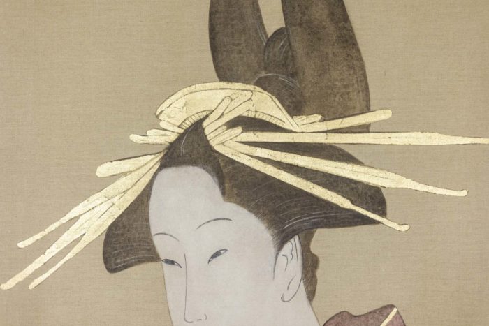 Geisha, toile peinte sur du lin, travail contemporain - chapeau