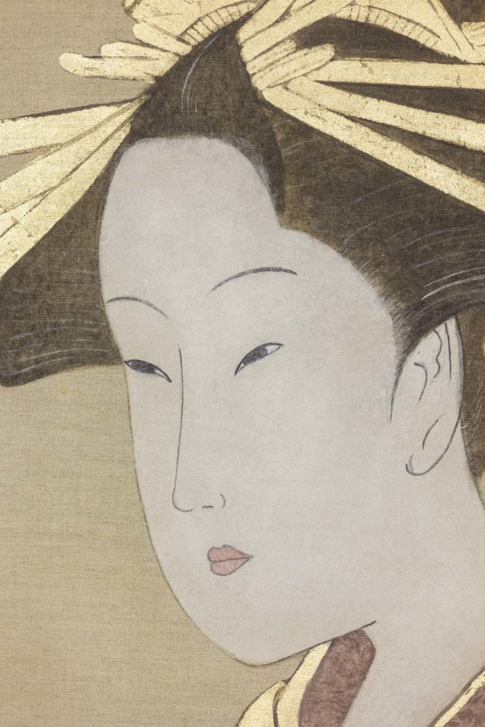 Painted canvas representing a geisha, contemporary work - focus face