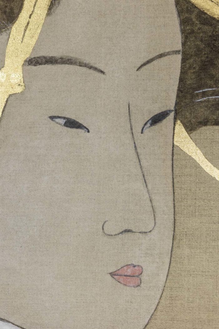 Geisha, toile peinte sur du lin, travail contemporain - visage bis