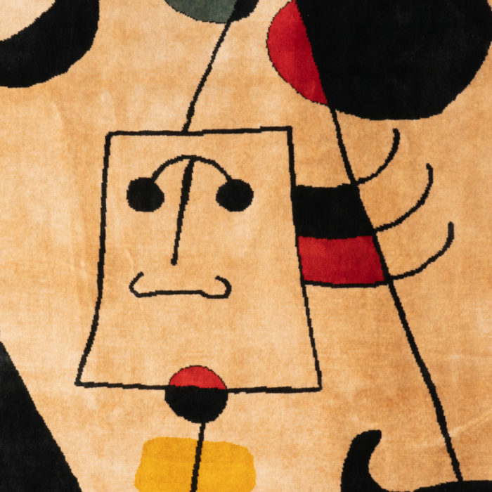 Rug, or tapestry, inspired by Joan Miro. Contemporary work.- focus