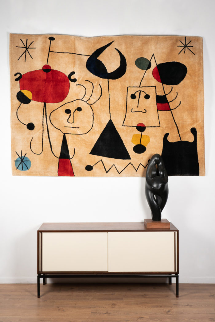 Rug, or tapestry, inspired by Joan Miro. Contemporary work.- staging