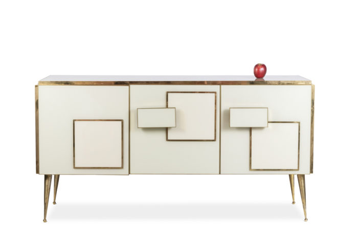 Geometric sideboard in glass and gilded brass. Contemporary Italian work.