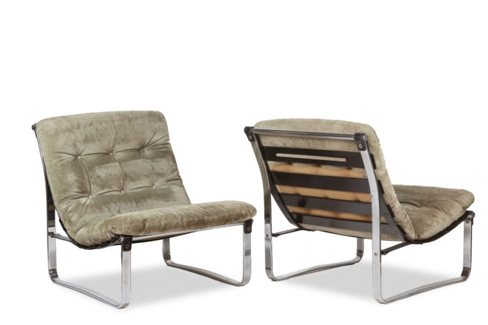 Ico Parisi. Pair of armchairs in chrome metal and suede. 1970s. - paire