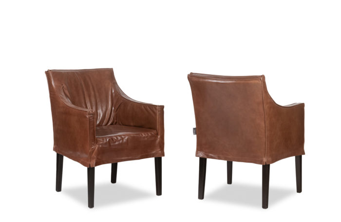 Lintello. Pair of armchairs in camel leather. 1970s.