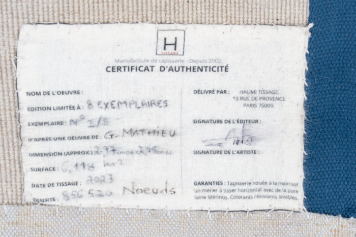 Handwoven tapestry inspired by Georges Mathieu. Year 2023. - certificate of authenticity